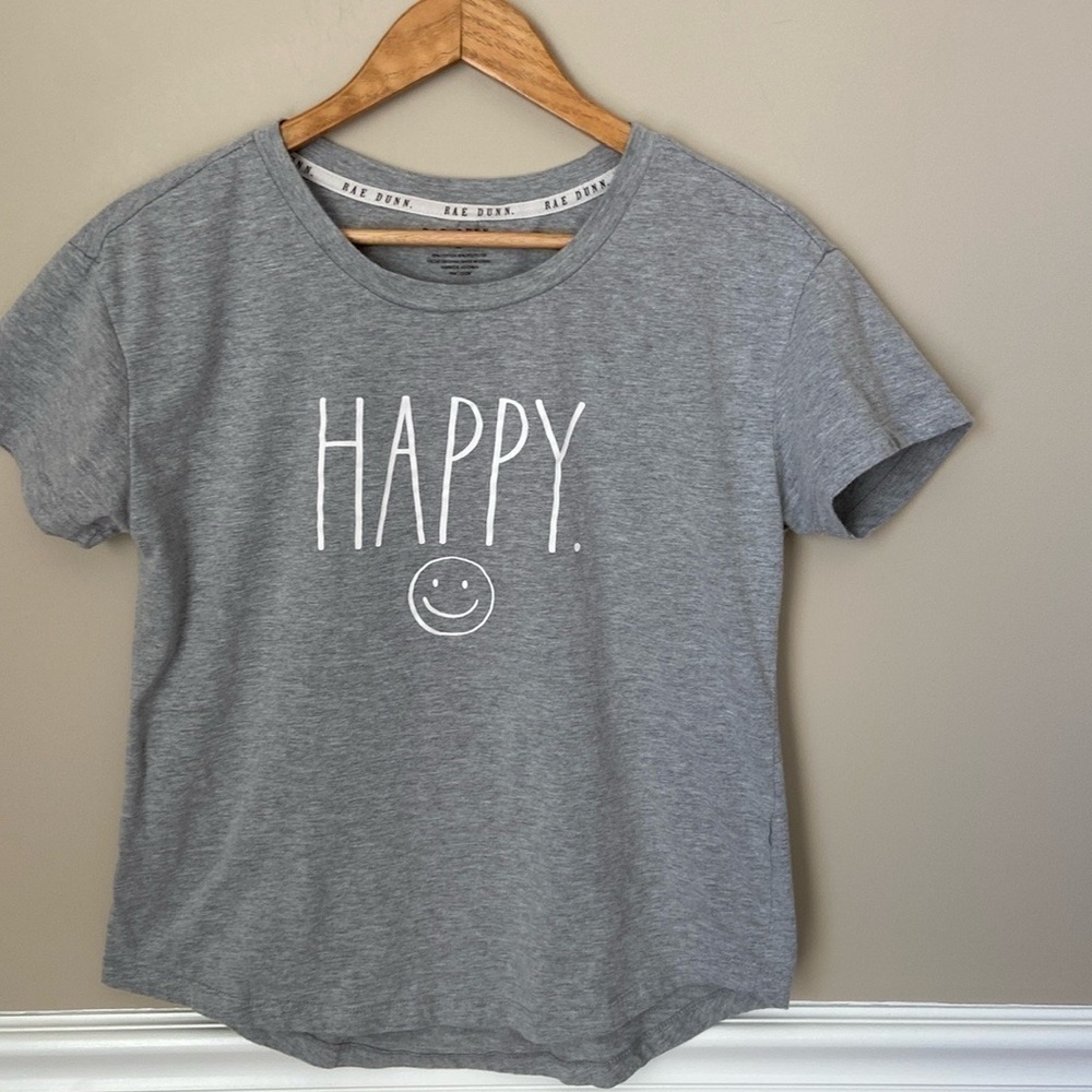 Rae Dunn Grey Happy Tshirt -‎ Medium